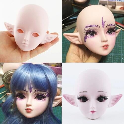 1/3 BJD Doll Head with MakeupElf Ear Muscle Color for 60cm Doll High Quality DIY Head Toys