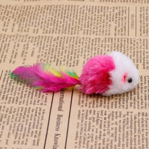 10pcs Novelty Pet Kitten Cat Furry Mouse Shaped Toy Feather Tail Fetch Toy Gift
