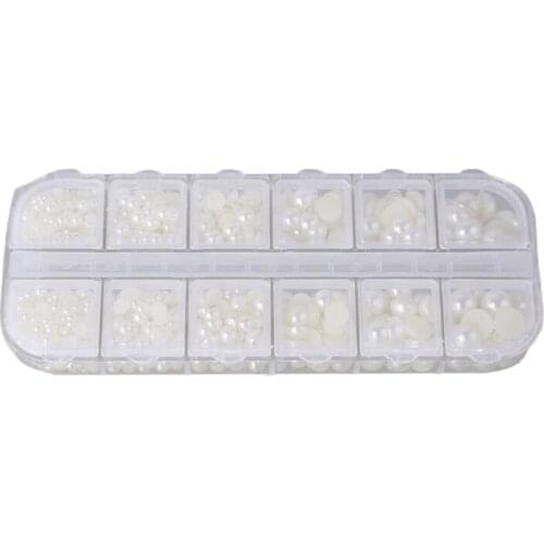 1100 Pcs DIY Half Pearl Beads Mixed Size 3-8mm Assorted Beads Flat Back Plastic Craft with 12-grid Storage Box for DIY