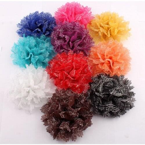 120pcs/lot)3.7" 10 Colors Special Golden stripes Crochet Fabric Flower For Decoration Fashion Girls Flower Accessories