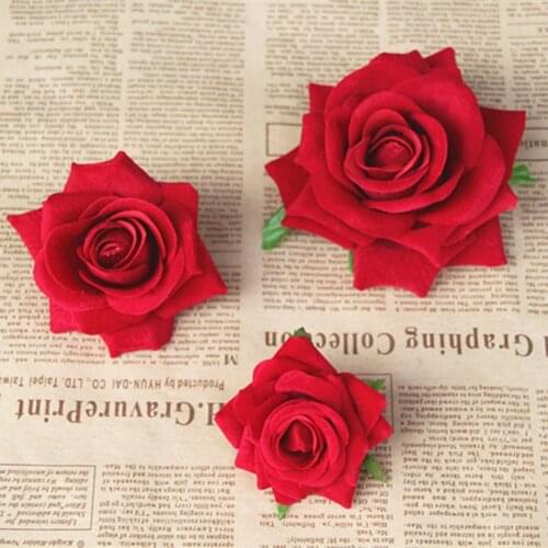 50 Pieces 6cm 7cm 10cm Flannel Red Rose Heads Artificial Flower For Ceremony Events Decor Wedding Party Favor Valentine Gift
