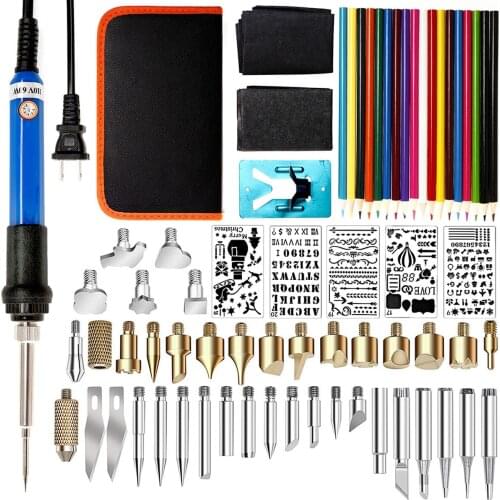 71pcs/set 110V Electric Stencil Soldering Tips Tools Assorted Wood Carving Burning Pen Holder Pyrography Kit 15-60W With Case