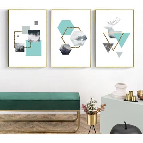Abstract Geometric Snow Scene Animal Shape Canvas Art Poster Print Wall Picture Painting Modern Nordic Living Room Decoration