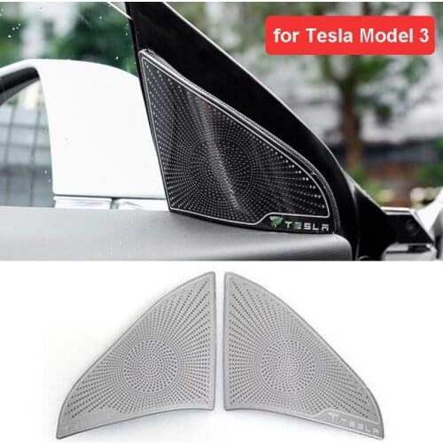 Car Styling For Tesla Model 3 2021 Front Triangle A Pillar Loudspeaker Cover Trim Modified Garnish Accessories Stainless Steel