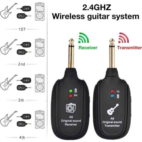 2.4GHZ RX TX Wireless Guitar System Electric Guitar Bass Transmitter Receiver With Built-in Rechargeable Lithium Battery
