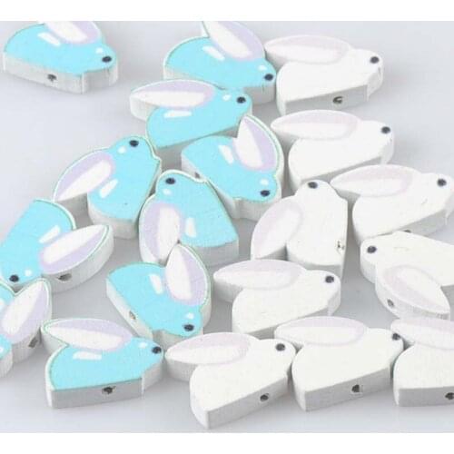 White and Blue Rabbit Pattern Wooden Spacer Beads For Jewelry making DIY 50pcs 20x16mm MT2012X