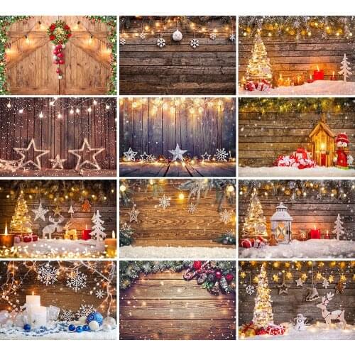 Christmas Tree Backdrop Winter Gift Snowflake Wood Board Elk Star Light Bell Baby Photography Background Photostudio Decor Props