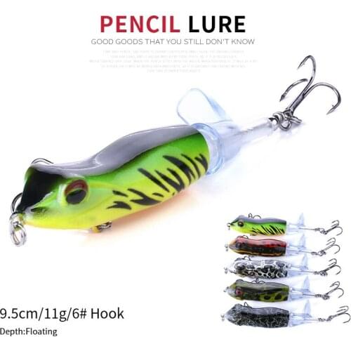 HENGJI 9cm 11g Topwater Frog Whopper Plopper Fishing Lures Hard Artificial Bait with Rotating Soft Tail Pike Fishing Tackle Lure