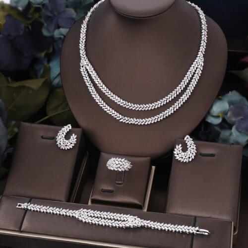 Janekelly 2pcs Bridal Zirconia Full Jewelry Sets For Women Party, Luxury Dubai Nigeria CZ Crystal Wedding necklace sets