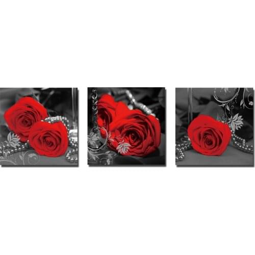 Printed Painting modern home decorative Painting Red Rose Painting on canvas 3 Panel Wall art With Framed W0078