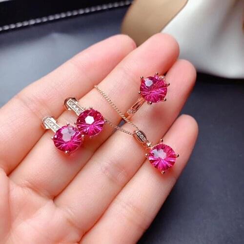 Fashion red/blue topaz gemstone jewelry set including ring earrings necklace natural gem 925 silver good cut birthday party gift