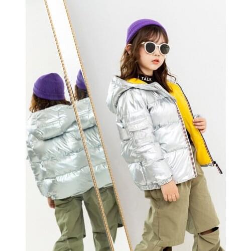 Short Down Coat for Boys and Girls 8 10 years old Silver Glossy Jackets Thick Warm Hoodies Kids Autumn Winter Spring Coat
