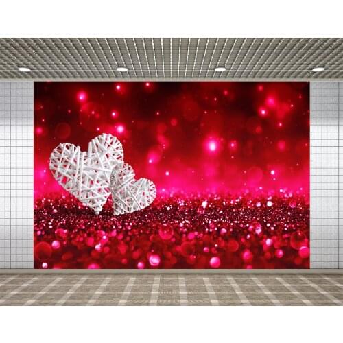 Lyavshi Red Light Bokeh Love Heart Valentines Day Backdrop Photography Background Wedding Photocall Custom Poster Prop