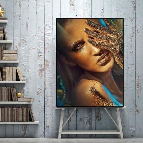 Fashion Sexy Golden Black Nude Woman Canvas Painting Posters and Prints Scandinavian Wall Pop Art Picture for living Room Decor