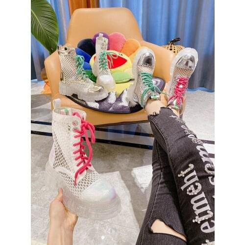 Fashion Trend Transparent Jelly Thick-Soled Motorcycle Boots Spring And Summer New Hollow Breathable Womens Boots