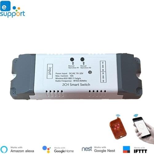 Ewelink WiFi module for smart home two channel DIY WiFi & RF switch , Google home and Alexa voice control ,timer switch,schedule