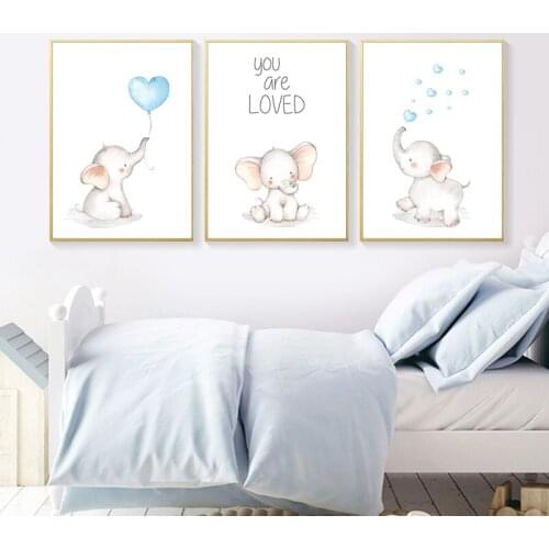 Baby Nursery Wall Art Canvas Painting Elephant Animal Poster Print Nordic Kids Decorative Picture Children Bedroom Decoration