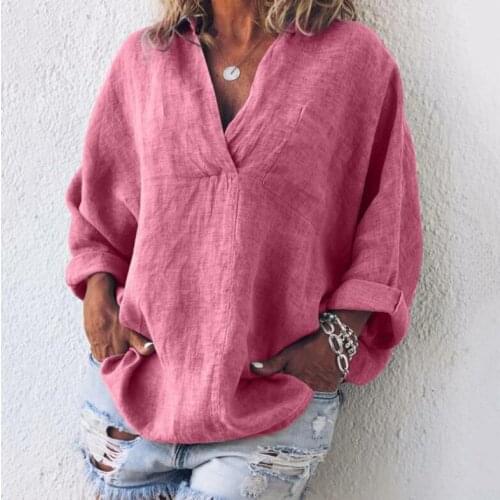 New loose V-neck long sleeve pullover ladies shirt