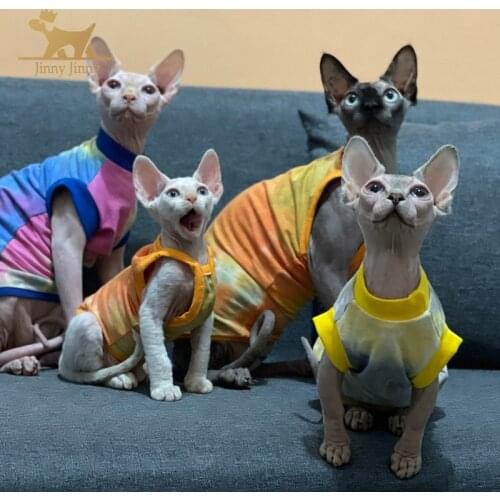 Sphynx Cat Clothes， Rainbow Rendering T-Shirt for Spring Summer Autumn, Breathable Cat Wear Clothes For Sphinx Fairless Cat