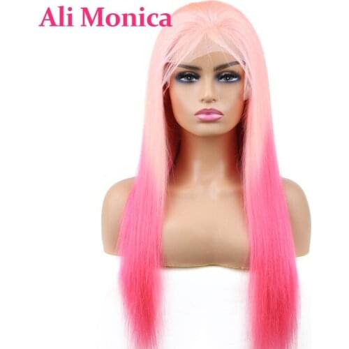 Pink Colored Ombre Lace Front Wig 14 - 32 Inch Long Remy Straight Wigs for Women Human Hair Brazilian Frontal Wig with Baby Hair