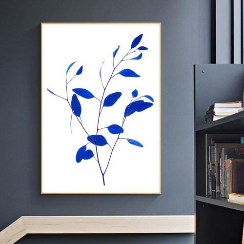 Simple Nordic Decor Wall Art Canvas Blue Tree Branches Poster and Print Painting Decor Picture for Living Room Home Decor