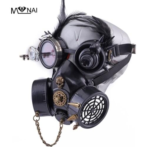 Cosplay Props Vintage Rivets Steampunk Mask Halloween Black Feather Goggles Gothic Street Fashion Stage Performance