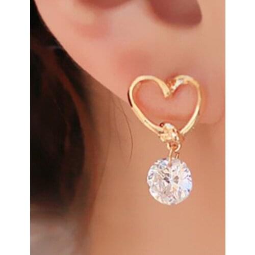 Shining Crystal Earrings For Women Hollow Koran Fashion Heart Dangle Drop Earrings For Girls Sweet Lovely Womens Jewelry
