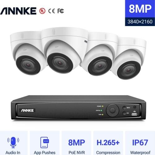 ANNKE 4K Ultra HD POE Video Surveillance System 8CH H.265+ NVR Recorder 4K Security Cameras Audio Recording 4X 8MP PoE Ip camera