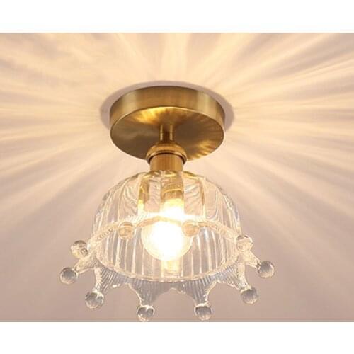 LED Nordic Copper Small Ceiling Lamp Simple Art Transparent Glass Bedroom Study Living Room Bathroom E27 Decorative Lightings