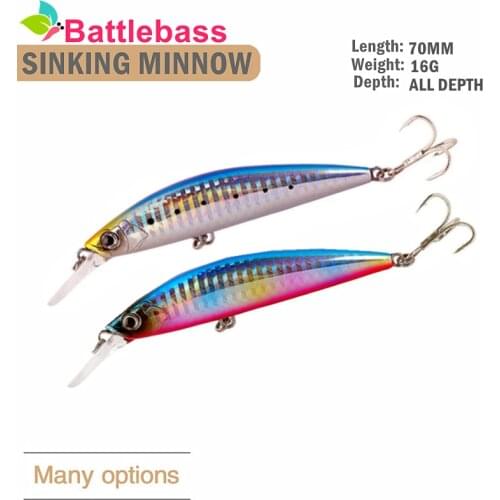 BATTLEBASS Sinking Minnow 7cm 16g Hard Fishing Lure Isca Artificial Minnow Bait with Treble Hooks Wobblers Pesca Peche