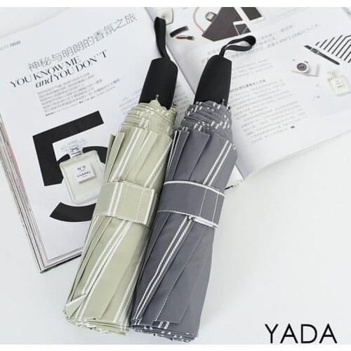 YADA INS Pure Simple Stripe Umbrella 10 Bones 3-Folding Anti-UV Rainproof Big Umbrella For Women Man Parasol Umbrella YD200346
