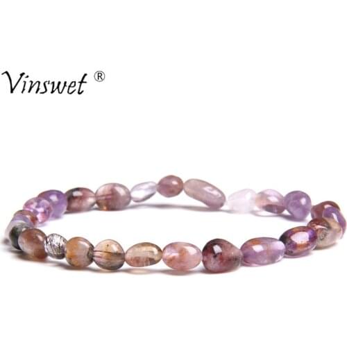Women Bracelets Natural Stone Purple Bead Bracelets Vintage Charm Round Chain Beads Bracelets Jewelry for Women Friend Gift