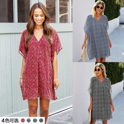 Women Summer Dress 2021 New womens Clothing Summer Leopard v-neck Loose Women Dress Vestido De Mujer ONYLQ204S4159