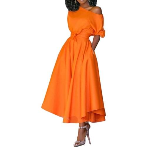 Casual Dress for Women Short Puff Sleeve Off Shoulder Elegant Dressess High Waist Lace Up Loose Outfit Wholesale Dropshipping