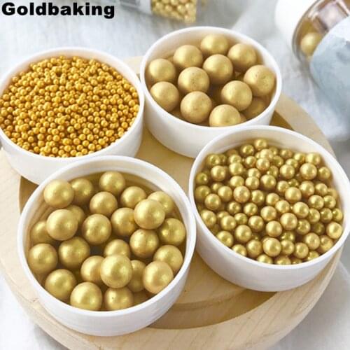 Goldbaking Edible Gold Sugar Pearl Sprinkles 85g 1/2.5/4/7/10/12/14mm