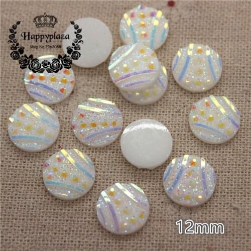 100PCS 12mm Bling White AB Resin Rhinestone Round Flatback Cabochon Stone DIY Wedding Decoration Crafts