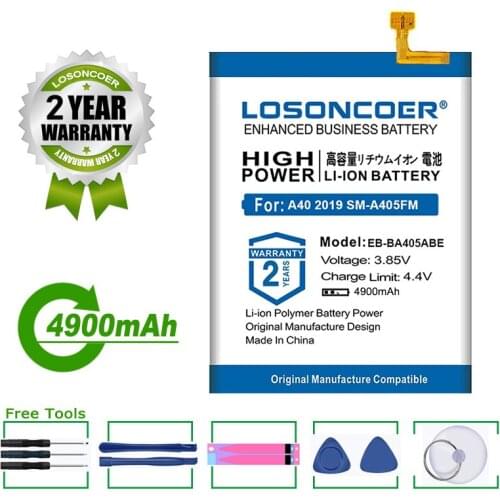 LOSONCOER Battery 4900mAh EB-BA405ABE For SAMSUNG Galaxy A40 2019 SM-A405FM/DS SM-A405FN/DS GH82-19582A Mobile Phone Battery