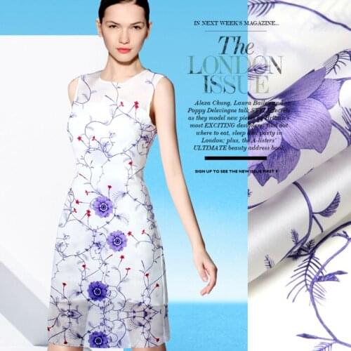 PRINT SILK ORGANZA SATIN FABRIC 135cm width 14momme with Floral Positioning Printed Fabric MOQ 1.2M Evening Dress
