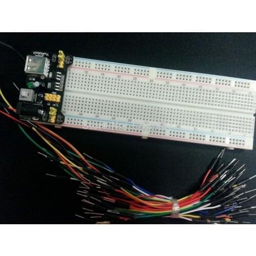 Free Shipping 3.3V/5V MB102 Breadboard power module+830 points Solderless Prototype Bread board kit +65 Flexible jumper wires