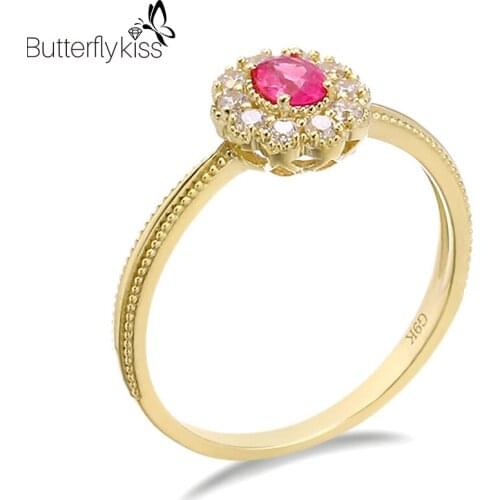 BK Genuine Gold 585 Red Ruby Gemstone Rings For Women 9K Yellow Gold Vintage Luxury Jewelry New Trend Customized