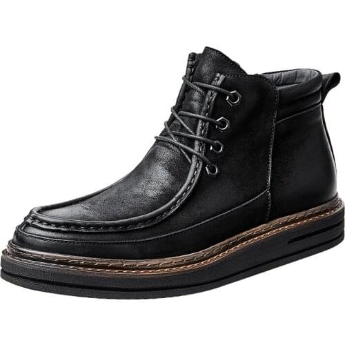 Zipper Autumn Winter Men Boots Genuine Leather British Retro Cowboy Boots Mens All-match Cowhide Handmade Fashion Combat Boots