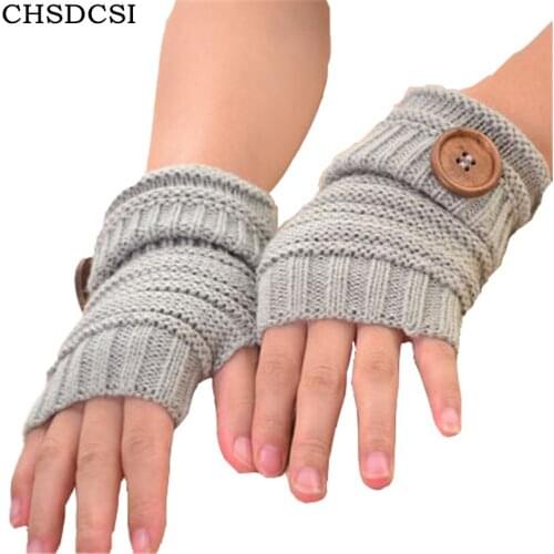 CHSDCSI Chic Women Winter Wrist Arm Hand Warmer Unisexr Crochet Knitted Long Fingerless Gloves Button Decorative Thick Mittens
