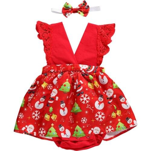 Baby Girl Christmas Clothes Sleeveless Lace Tutu Romper Dress with Headband 2Pcs Outfits Set Soft and Comfortable Dress