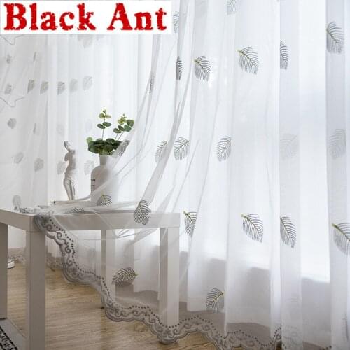 Europe Luxury leaves Sheer Curtain for Living Room White Tulle Fabric Window Treatment Bay Lace Drape Custom Made M093#30