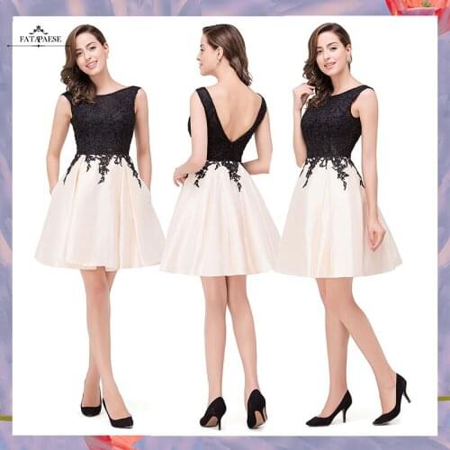 Vestido de Festa Elegant Contrast Color Lace Short Evening Dress In Stock Sexy Sleeveless Evening Gowns
