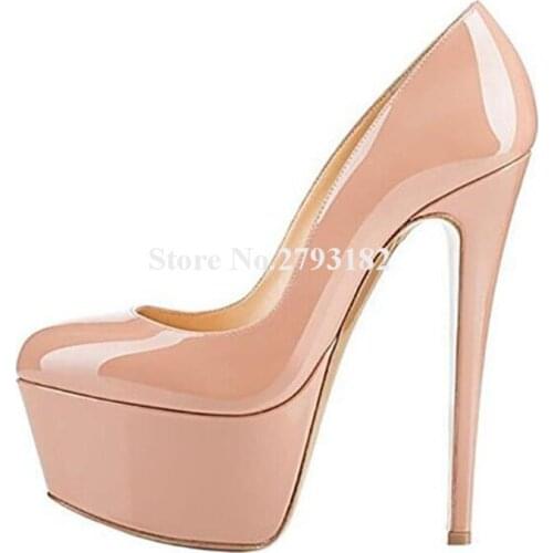 Brand Design Women Fashion Round Toe Patent Leather High Platform Pumps Stiletto Heel Nude Red Black Leopard Super High Heels