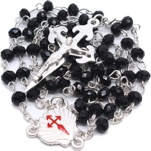 Religious Cross Pendant Catholic Rosary Round Glass Beads Necklace Chian Virgin Mary Jesus Choker For Women Jewelry Accessories