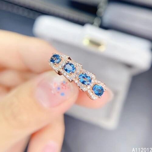KJJEAXCMY fine jewelry S925 sterling silver inlaid natural blue topaz new girl lovely ring support test Chinese style
