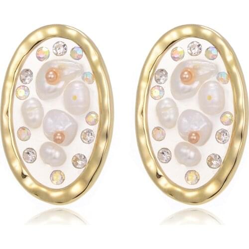 Round Oval Crystal Pearl Stud Earrings For Women New Copper Zircon Earring Fashion Party Jewelry pendientes mujer 2020