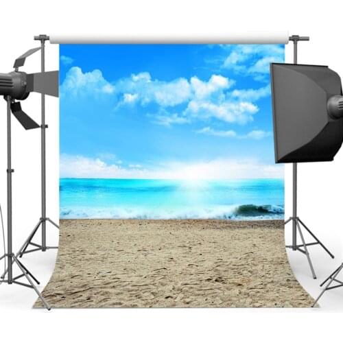 Summer Sandy Beach Photography Backdrop Blue Sky Sea Wave Holiday Background for Photo Studio